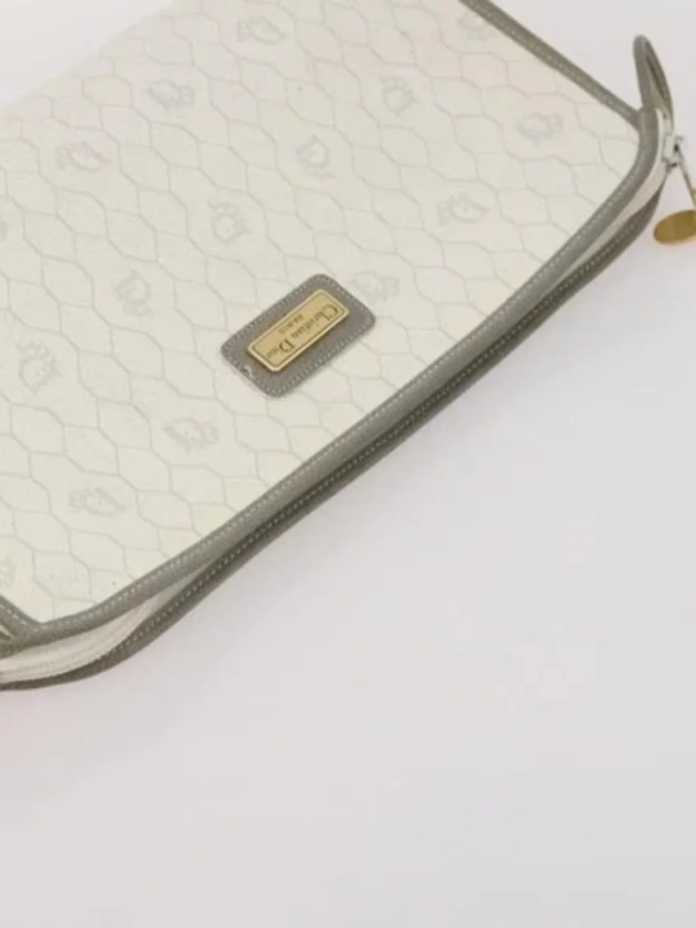 Christian Dior Honeycomb Canvas Clutch Bag PVC 3 Set White Black Auth fm5350